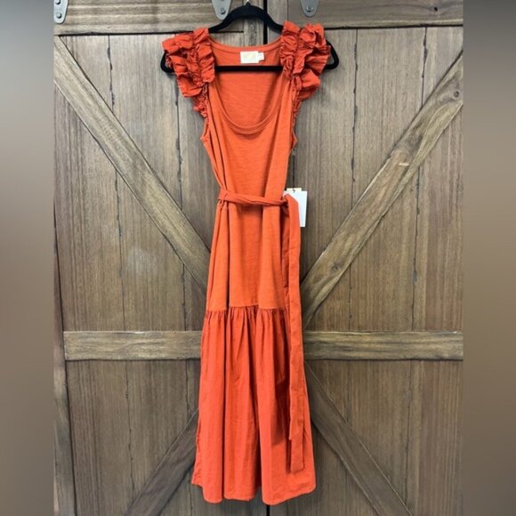 Nation LTD Everleigh Frilly Midi Dress in Cayenne Size Small NWT - Picture 5 of 11